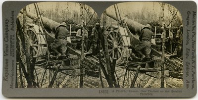 Three French Soldiers Working with a 155mm Field Artillery Gun by Keystone View Company